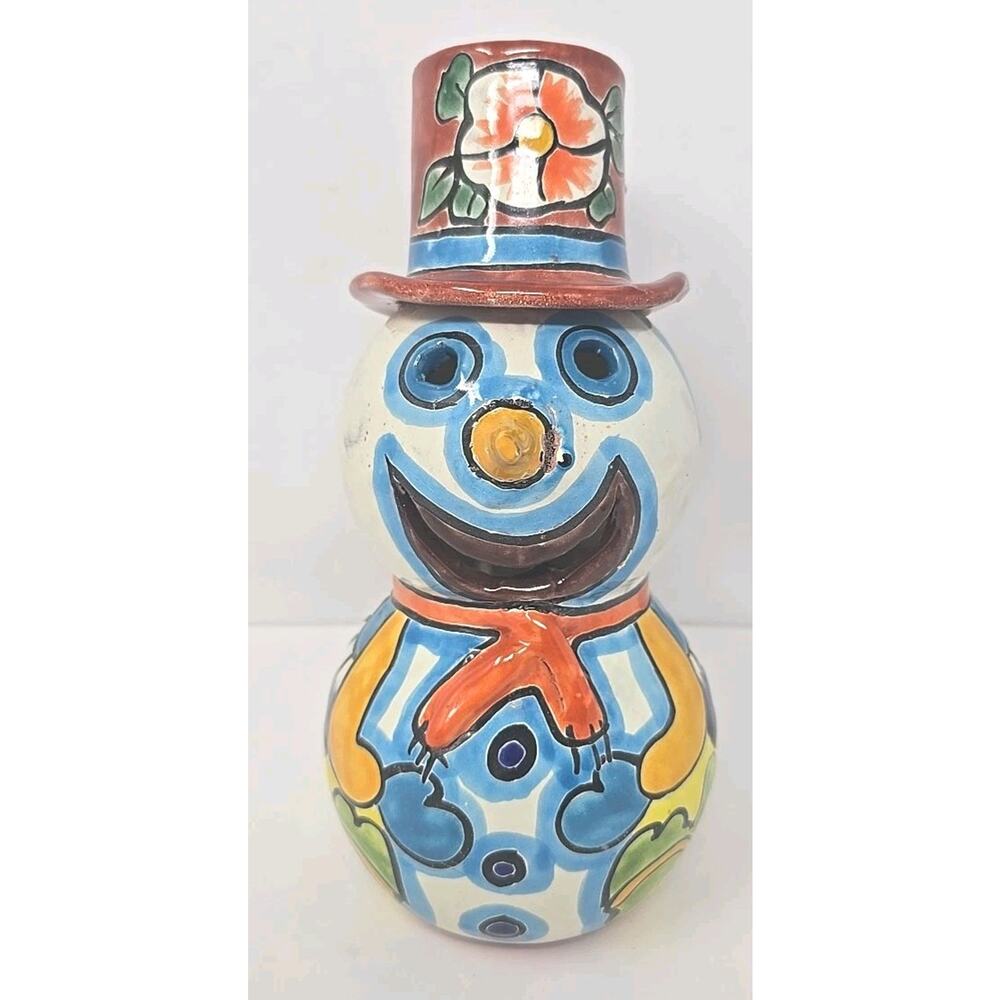 Vintage Talavera‎ Snowman Mexico Painted Flowered 9.25"H Christmas Figurine U233